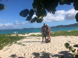 a group of people on a beach