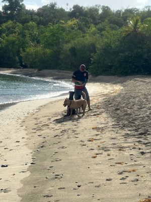 a man riding on top of a sandy beach