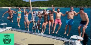 a group of people sitting at a beach