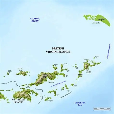 Map of the British Virgin Islands showing islands and surrounding waters.